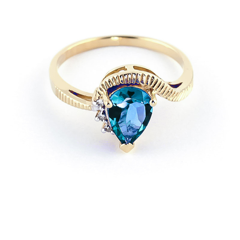 14K. SOLID GOLD RING WITH DIAMONDS & BLUE TOPAZ (Yellow Gold) - Picture 1 of 3